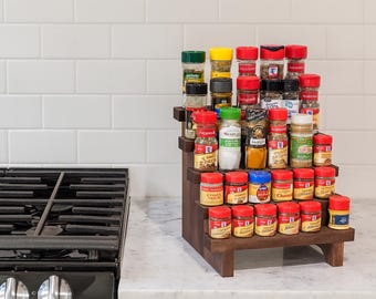 Especiero rústico de madera de 5 niveles: organizador para encimera de cocina