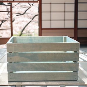 Vintage Blue Crate | 4-Sided Wooden Box for Storage & Decor | Rustic Farmhouse Style Home Organization