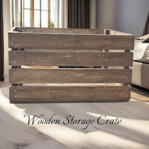 Rustic Wooden Storage Crate in Medium Brown – Farmhouse Style Decor