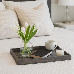 Medium Antique Gray Stained Wooden Serving Tray – Rustic Farmhouse Decor