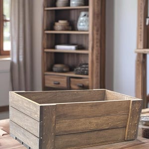 Rustic Wooden DVD Storage Crate – Handmade Medium Brown Stained Organizer