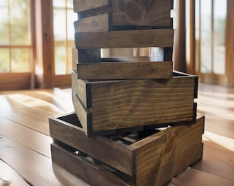 Rustic Wooden Nesting Crates – Set of 4 Handmade Storage Boxes, Farmhouse Decor, Wedding Display, Wooden Organizer Bins
