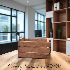 Cherry Stained Wooden 45 RPM Record Crate – Rustic Vinyl Storage Box for 7-Inch Records