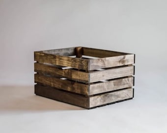 Medium Stained Rustic Wood Crate