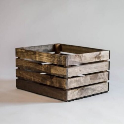 Medium Stained Rustic Wood Crate Etsy