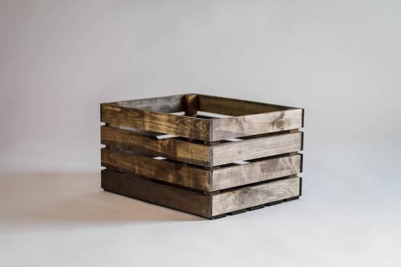 Medium Stained Rustic Wood Crate | Etsy