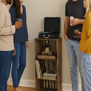 3-Tier Record Player Stand with Storage, Solid Wood Turntable Stand for Vinyl Records – Medium Brown image 2