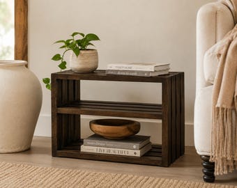 Stackable Wooden Bookshelf, Rustic Low Bookcase, Modular Wood Storage Shelf, Small Shelf for Books, Toys and Home Decor