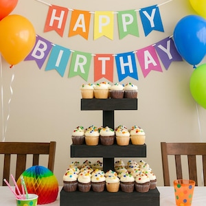 Vintage Stained Wooden Cupcake Stand – Rustic Tiered Dessert Display