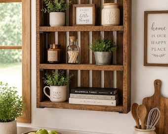 Rustic Wood Wall Shelf, 3 Tier Farmhouse Display Shelf, Wooden Wall Organizer, Kitchen Bathroom Decor, Handmade Display Shelves
