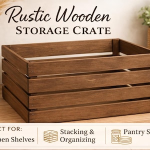 Rustic Wooden Storage Crate in Medium Brown – Farmhouse Style Decor