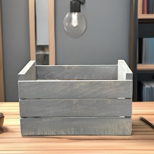 Antique Gray Stained Wooden 45 RPM Record Crate – Rustic Vinyl Storage Box for 7-Inch Records
