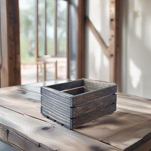 Wooden Crate | Small Vintage Stained Storage Box | Rustic Home Decor & Organizer | Antique-Style Wooden Crate for Display