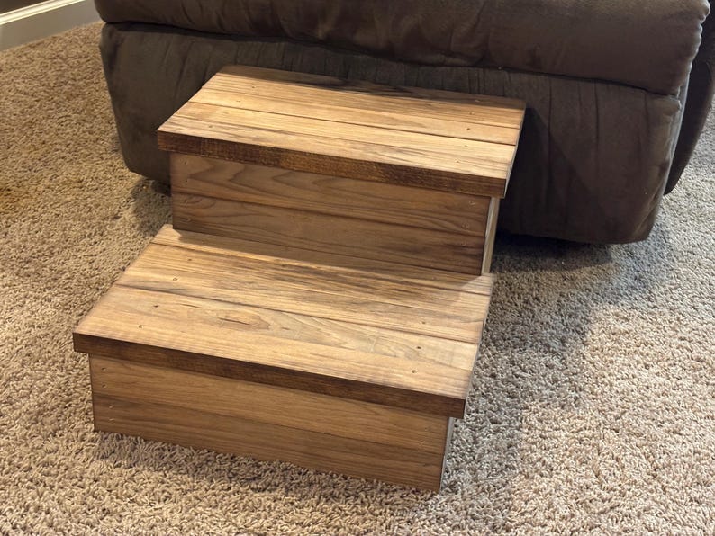 Two Step Dog Handmade Wooden Pet Steps- Early American Finish– 2-step Dog & Cat ...