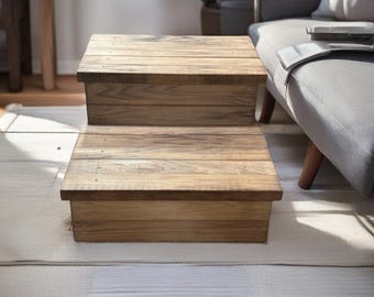Handmade Wooden Pet Steps- Early American Finish– 2-Step Dog & Cat Stairs