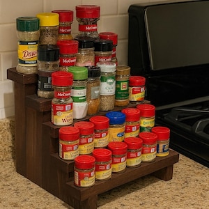 5-Tier Rustic Wooden Spice Rack – Kitchen Counter Organizer Red Mahogany