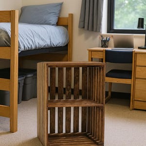 Handcrafted 2-Tier Wooden Crate Shelf – Dorm Room Storage & Bookshelf Organizer