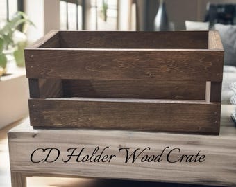 Wooden CD Storage Crate – Handmade Solid Wood CD Holder, Rustic Music Organizer