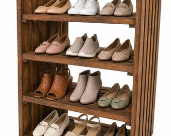 4-Tier-Holz-Schuhregal Frühamerikaner, Massivholz-Schuh-Organisator, Eingangsbereich-Lagerregal, Schrank-Schuhregal