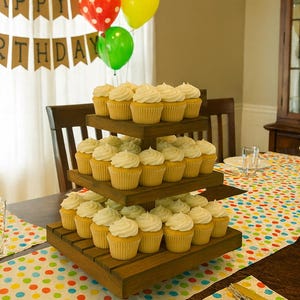 Cupcake Stand - Medium Stained Wood Cupcake Holder, Rustic Dessert Display, Vintage Bakery Stand, Party Decorations & Gift