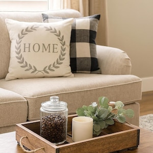 Farmhouse Wooden Tray – Rustic Rope Handle Serving Tray