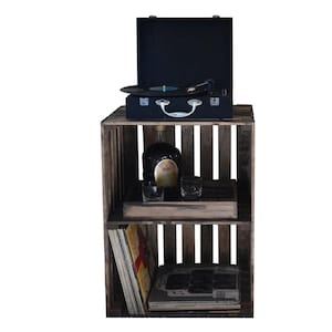 2-Tier Record Player Stand with Storage, Solid Wood Turntable Stand for Vinyl Records – Medium Brown