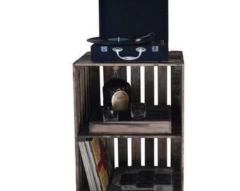 Rustic Wooden Vinyl Record Storage Crate and Turntable Stand – Stackable LP Organizer, Vintage Record Holder & Display Shelf