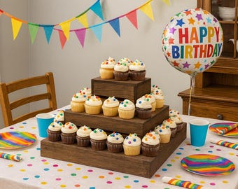 Espositore per cupcake in stile rustico – Espositore per dessert in legno marrone medio