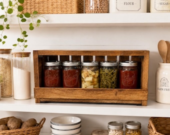 5 Quart Canning Jar Storage Rack, Wooden Mason Jar Organizer, Countertop Pantry Shelf, Rustic Canning Storage, Handmade Jar Holder