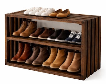 Scarpiera Panca In Legno Massello 90 Cm – Stile Mid-Century Con Cuscino Ecopelle – Noce
