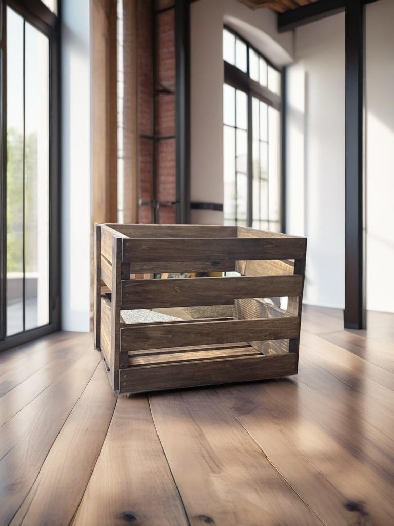 Sanmtin Cassetta Porta Dischi In Vinile In Legno E Metallo - Capacità 80-100 LP, Marrone Retrò, Impilabile