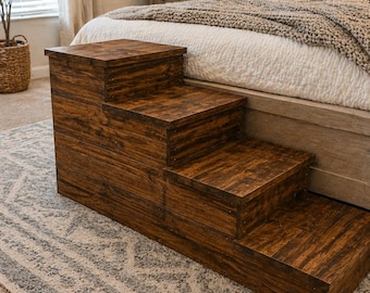 4 Step Wooden Pet Stairs, Solid Wood Dog Bed Steps, Early American Finish