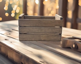 Rustic Wooden 45 RPM Record Crate: Brown Stained Vinyl Storage