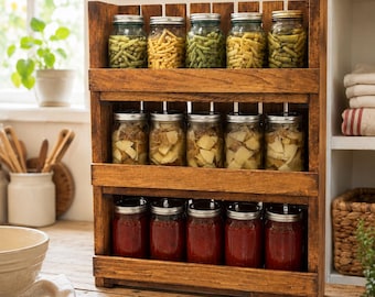 15 Quart Mason Jar Storage Rack, Wooden Canning Jar Organizer, 3 Tier Pantry Shelf, Rustic Canning Storage, Handmade Jar Rack