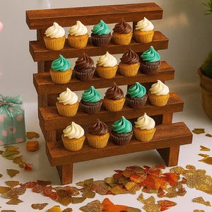 Soporte de madera para cupcakes de 5 niveles: exhibición rústica para fiestas