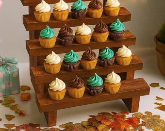 Soporte de madera para cupcakes de 5 niveles: exhibición rústica para fiestas