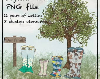 Digital Download, PNG wellies, wellies, family tree, tree, family illustration , clip art, cut file, sublimation, Wellington boot, welly