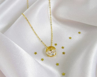 Micromoon gold moon necklace | Sterling silver 18k gold plated | Diamond necklace