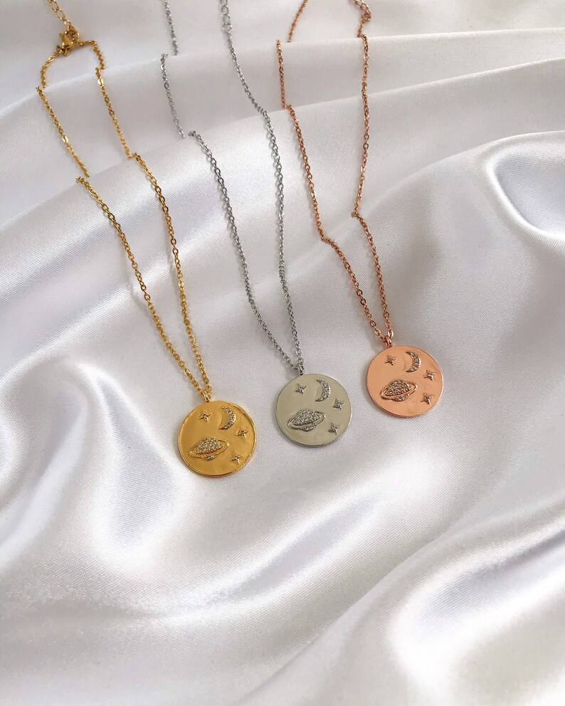 Celestial space pendant necklace 18k gold plated Saturn planet necklace silver rose gold space necklace zdjęcie 1