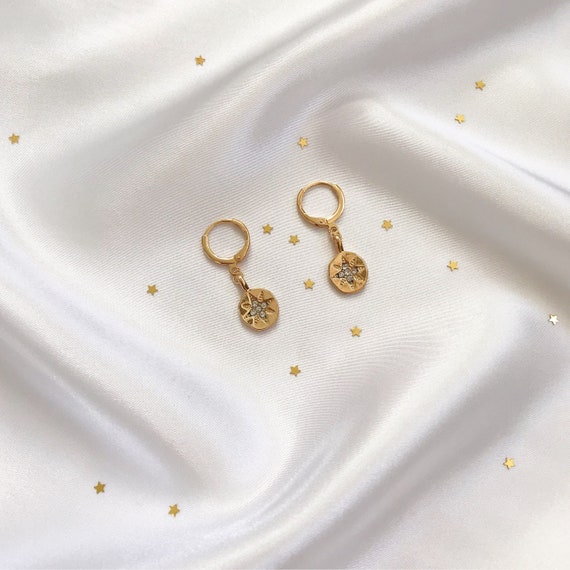 Starbursh Small Hoop Drop Earrings