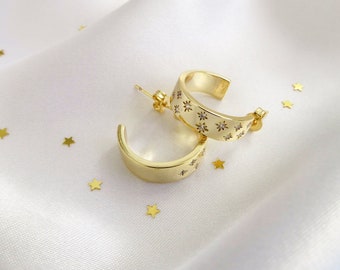 Milky Way Hoop Earrings | 18k yellow gold plated | large chunky gold diamond hoops