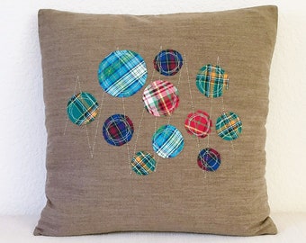 20 x 20 Pillow Cover Heather Brown Retro Pillow Blue Green Red Plaid Dot Pattern Mid Mod Vintage-look Pillow Modern Farmhouse Style Pillow