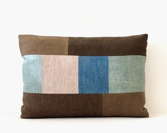 14" x 20" Linen Lumbar Pillow Cover, Hand Dyed Linen Color Block Pillow, Scandinavian Decor