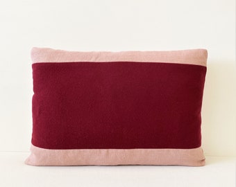 14" x 20" Lumbar Pillow, Magenta Jewel Tone Pillow, Striped Wool and Linen Pillow