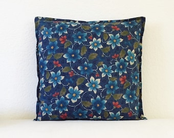 18" x 18" Pillow Cover, Blue Floral Pillow, Botanical Pillow, Beach Bungalow Style