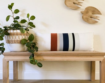 14" x 36" Large Lumbar Pillow Cover, Color Block Pillow, Velvet Linen Stripe Pillow