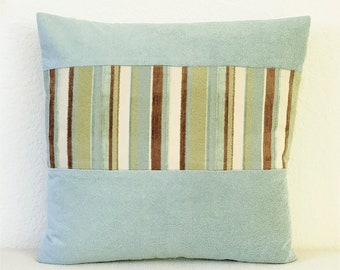 20" x 20" Pillow Cover, Blue Textured Stripe Pillow, Beach Bungalow, Scandinavian Pillow