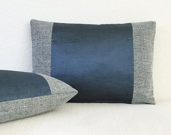 14" x 20" Lumbar Pillow Cover, Scandinavian Pillow, Blue Silk Pillow, Bungalow Pillow