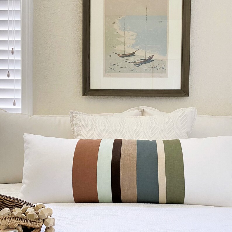 14 X 36 Long Lumbar Pillow Cover Linen Stripe Etsy