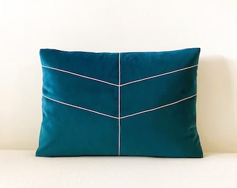 14" x 20" Lumbar Pillow Cover, Turquoise Velvet Pillow, Graphic Pillow, Southwest Decor